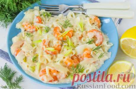 Рецепт: Паста с креветками в сливочном соусе на RussianFood.com