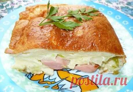 ЗАЛИВНОЙ ПИРОГ С КАПУСТОЙ И СОСИСКАМИ