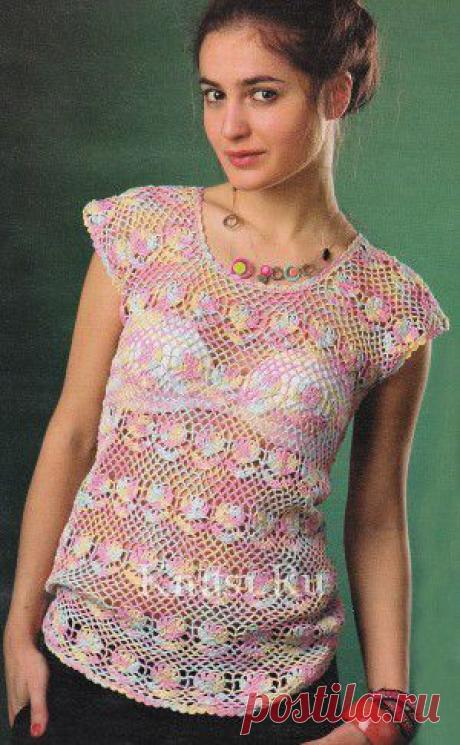 Меланжевый ажурный топ. Вязание для женщин / Топы / Крючком