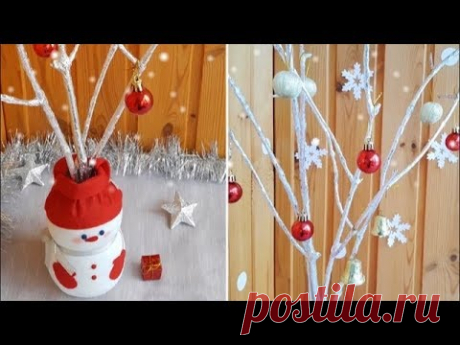 НОВОГОДНИЙ ДЕКОР своими руками. Ваза-снеговик и альтернативная елка из веток, мастер-класс