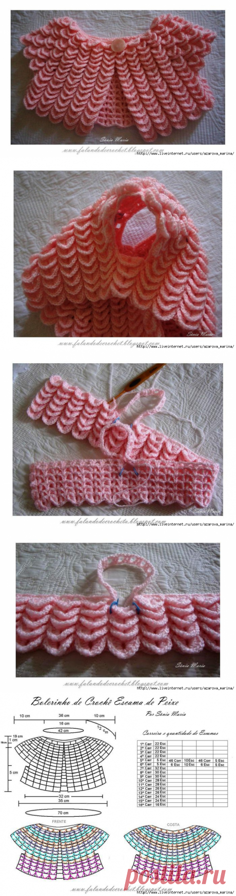 Вязаное детское болеро (узор ЧЕШУЙКИ)