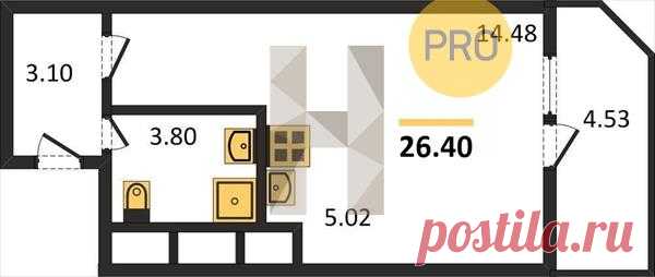 Студия 26,40 м2 в GreenЛандия (ГРИНЛАНДИЯ) 1 оч. корп. 6 секция 2