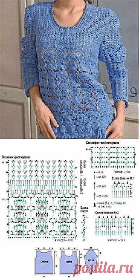 ажурная кофточка голубого цвета