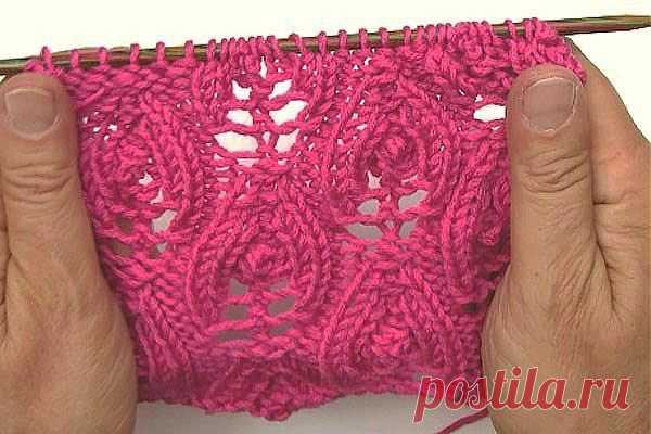 Двухсторонний ажурный узор спицами: «Язычки пламени» Видео мастер-класс.