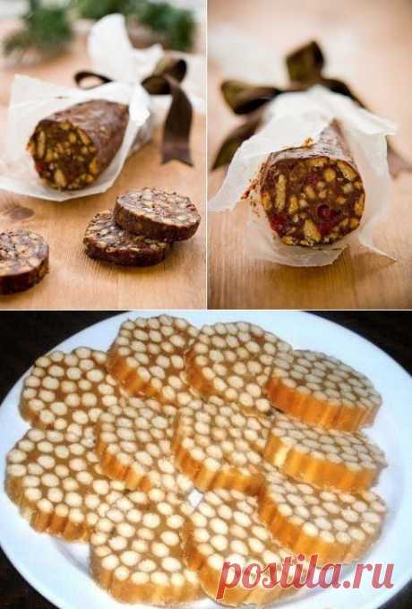 Сладкая колбаска из печенья