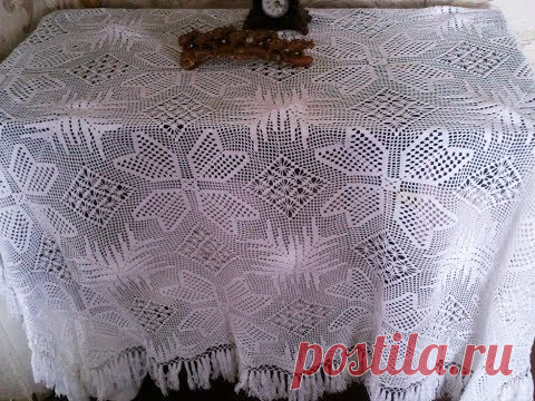Скатерть бабы Ани  (филейный мотив крючком) часть 1