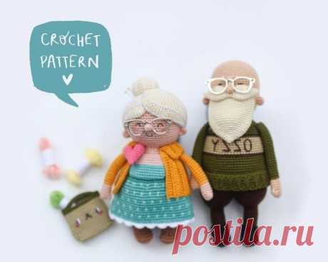 Вязаный крючком дедушка и бабушка с пошаговой схемой вязания Амигуруми вязаный крючком дедушка и вязаная бабушка от автора @grannyscrochethook. Чтобы связать эти очаровательные куклы бабушку и дедушку Вам