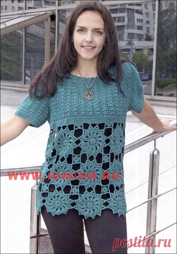 Туника изумрудного цвета с филигранными мотивами для пышных дам. Крючок