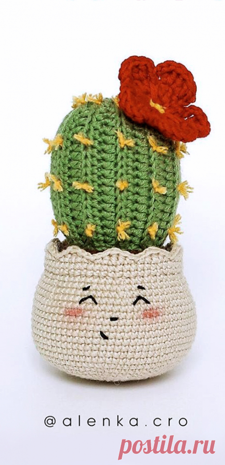 PDF Кактус крючком. FREE crochet pattern; Аmigurumi toy patterns. Амигуруми схемы и описания на русском. Вязаные игрушки и поделки своими руками #amimore - Cactus, kaktus, cacto, kaktüs, кактус в горшочке, растение, колючка.