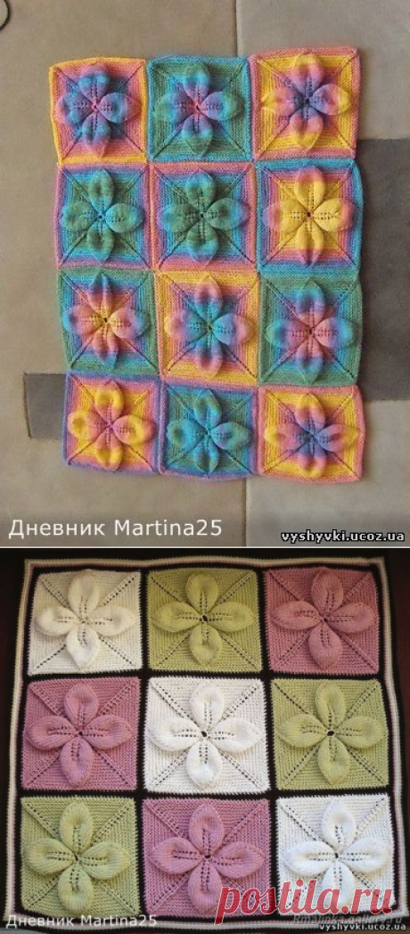 Плед из квадратов с листочками