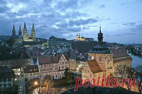 Вечерний Бамберг, Бавария, Германия / Изучение немецкого языка