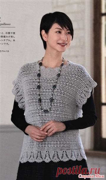 Ажурная безрукавка со спущенными плечами и красивой объвязкой. Крючок. - ВЯЗАНАЯ МОДА+ ДЛЯ НЕМОДЕЛЬНЫХ ДАМ - Страна Мам
