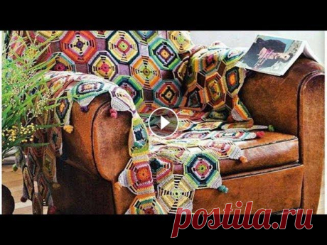 ПЛЕД ИЗ РАЗНОЦВЕТНЫХ ОСТАТКОВ ПРЯЖИ КРЮЧКОМ Красивый и оригинальный плед из восьмигранных мотивов, связанный крючком из разноцветных остатков пряжи. Видео мастер класс: как вязать и соединять мо...