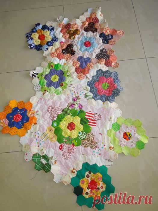 Пэчворк. Создание и сшивание шестиугольников для пледа | Самоделкино