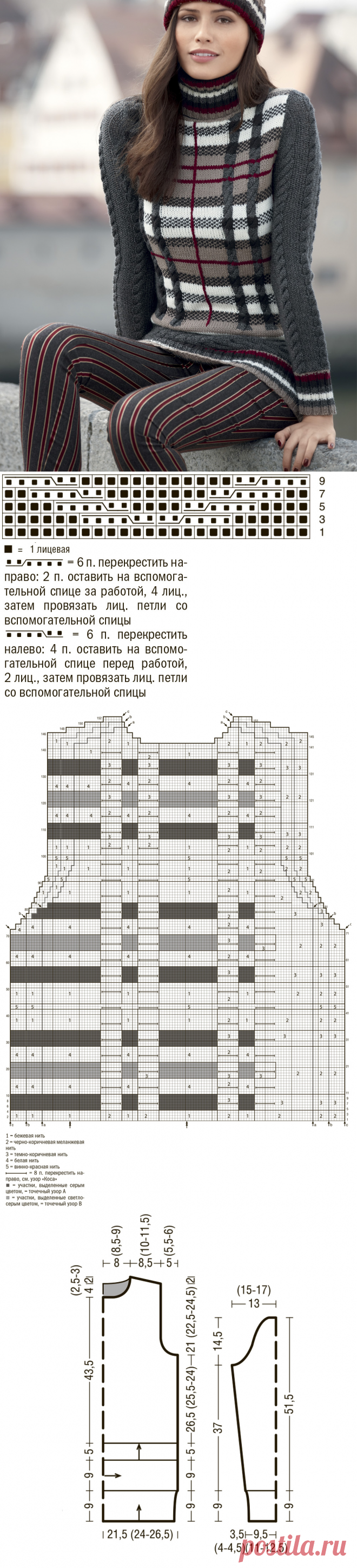 Свитер в шотландскую клетку - схема вязания спицами. Вяжем Свитеры на Verena.ru