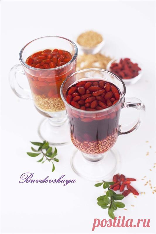 ЛЬНЯНОЙ КИСЕЛЬ С ЯГОДАМИ ГОДЖИ, Безалкогольные напитки и Рецепты