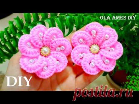 Easy Woolen Flower🌸 ЦВЕТЫ НА РЕЗИНКЕ БЕЗ КРЮЧКА🌸No Crochet Yarn Flower/Woolen Flower Making/Ola ameS