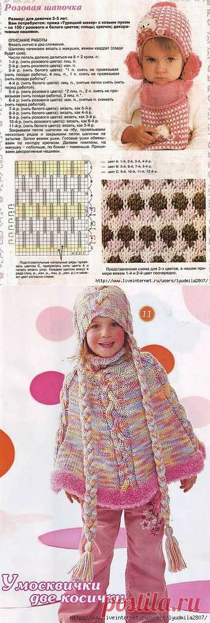 Розовые вязаные шапочки девочкам.