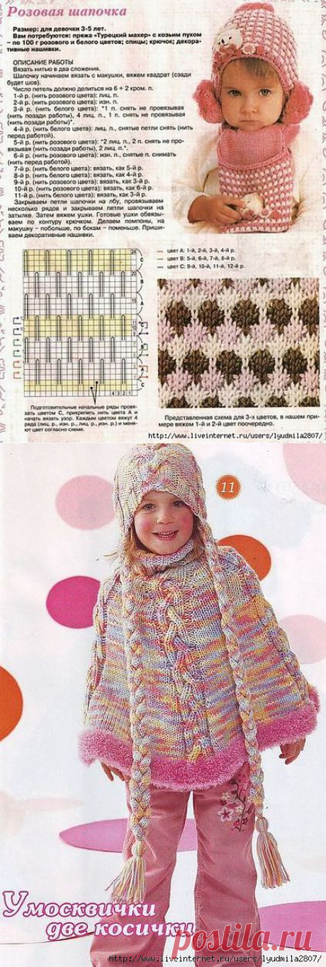 Розовые вязаные шапочки девочкам.