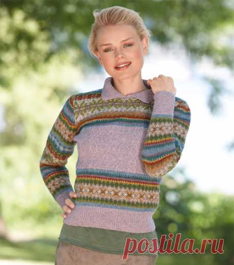 Джемпер с жаккардовыми узорами и аранами - схема вязания спицами. Вяжем Джемперы на Verena.ru