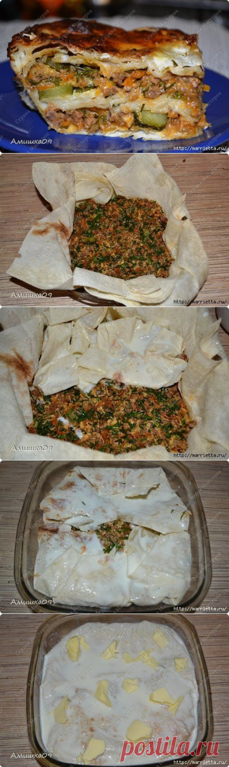 Рецепт мясного пирога из лаваша.