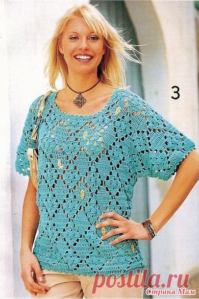. Голубой джемпер с узором ромбы. - Все в ажуре... (вязание крючком) - Страна Мам