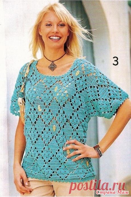 . Голубой джемпер с узором ромбы. - Все в ажуре... (вязание крючком) - Страна Мам