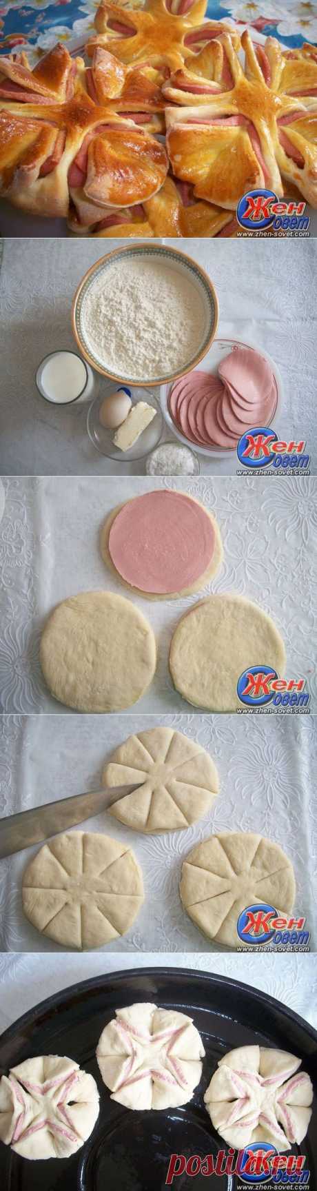 Выпечка к завтраку “Колбасные цветочки”.