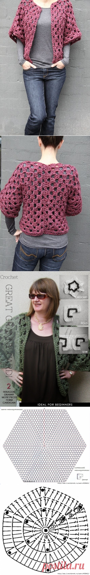 Жакет из двух шестиугольников. - Женская одежда крючком. Схемы и описание