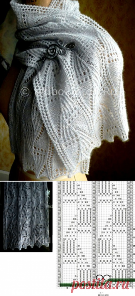 Ажурный палантин | Вязание спицами | Вязание спицами и крючком. Схемы вязания.
