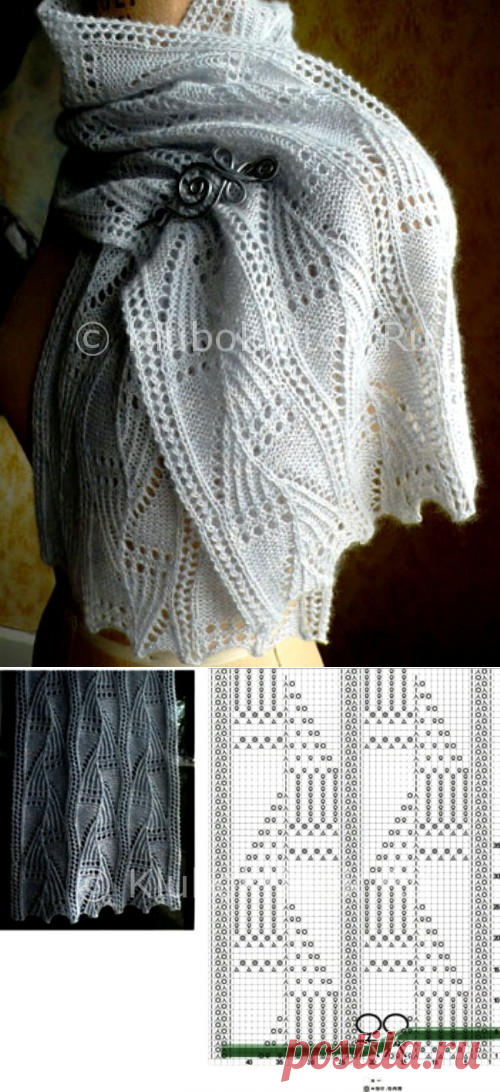 Ажурный палантин | Вязание спицами | Вязание спицами и крючком. Схемы вязания.