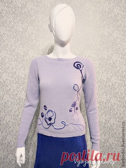 Вязаная кофточка "Цветочная абстракция" - бледно-сиреневый,абстрактный