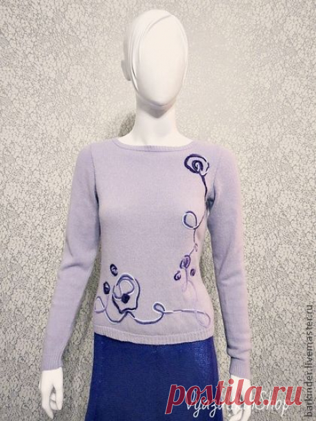 Вязаная кофточка &quot;Цветочная абстракция&quot; - бледно-сиреневый,абстрактный