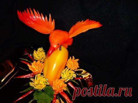 Птица из перца! Bird of pepper! Decoration ov vegetables! Украшения из овощей! - YouTube
