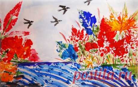 Отпечатки из листьев
Все так же, как в случае в овощами и фруктами.