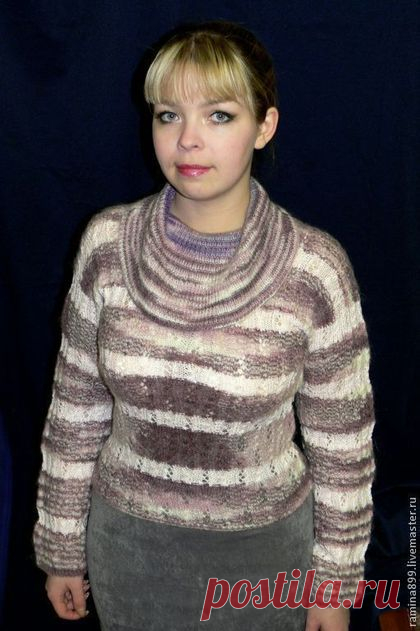 Купить Свитер женский вязаный с воротником мохер меланж Очарование розового - розовый, свитер женский