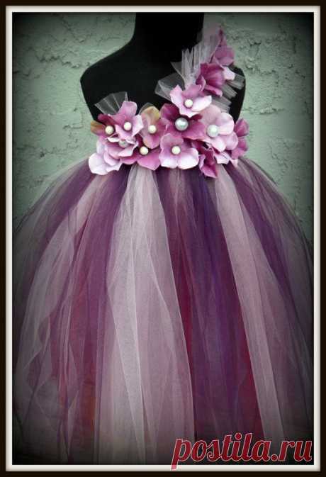 Purple pearl flower girl tutu dress
