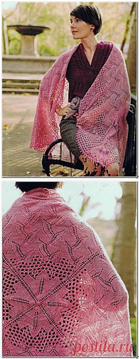 АЖУРНАЯ РОЗОВАЯ ШАЛЬ (спицы)..