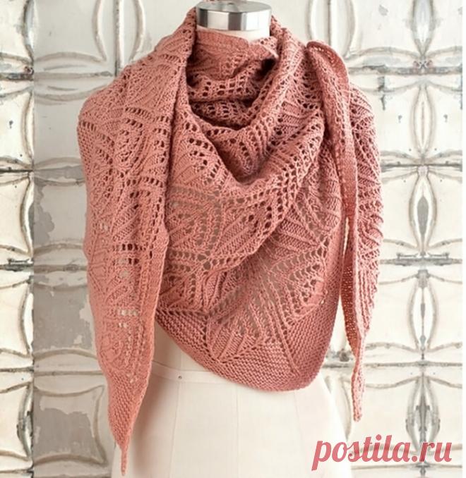 Ажурный бактус спицами. Накидка спицами с узором из кос, украшенная бисером. Оригинальный палантин с рельефным узором. | Мой вариант | Яндекс Дзен