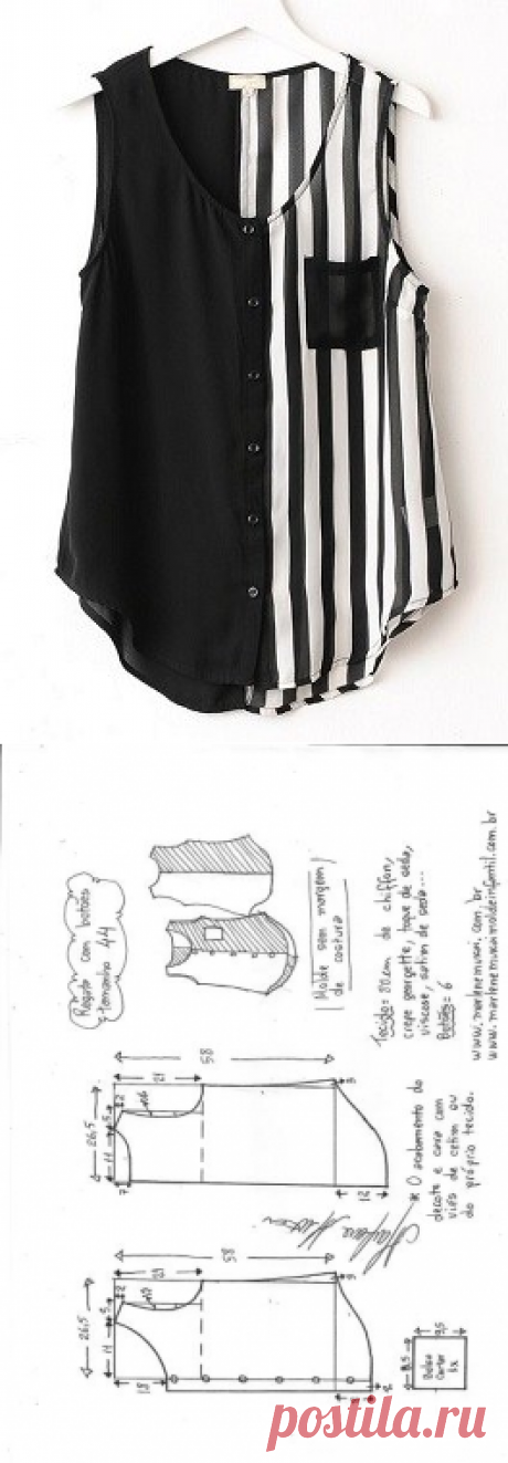 Blusa regata com botões | DIY - molde, corte e costura - Marlene Mukai