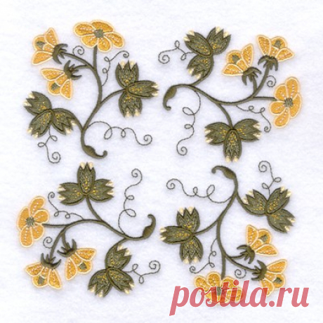 Starbird Inc Embroidery Design: Jacobean Gold Flower Square 6.31 inches H x 6.30 inches W