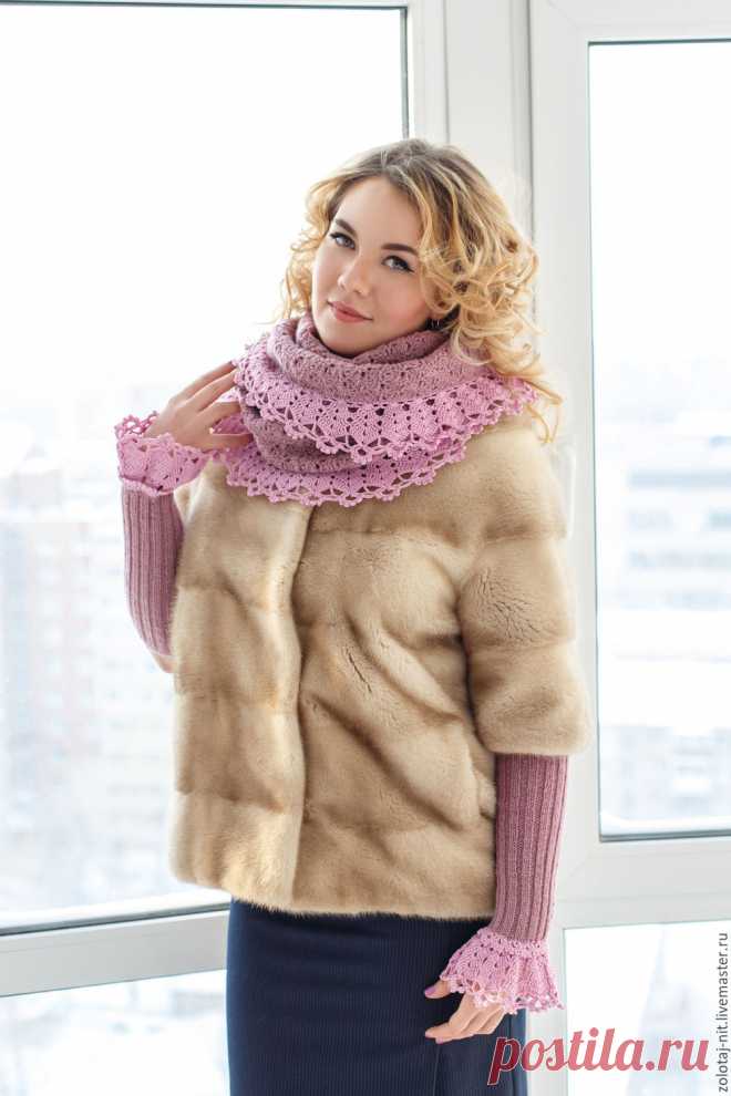Купить Снуд и Манжеты Мадам Помпадур - розовый, ирландия, снуд вязаный, манжеты кружевные