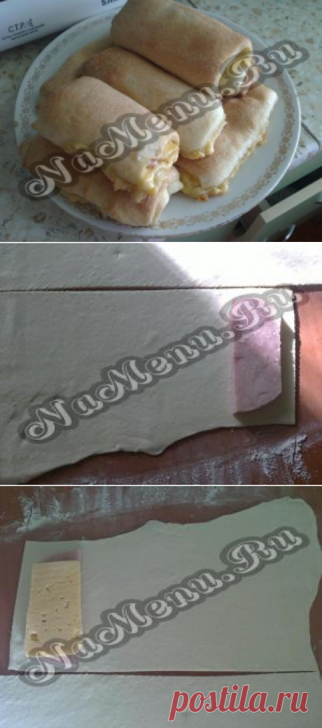 Слоеные пирожки с сыром и ветчиной