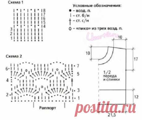 Оранжевый ажурный топ - Описание вязания, схемы вязания крючком и спицами | Узорчик.ру