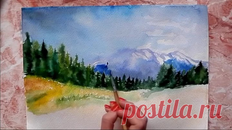 РИСУЕМ АКВАРЕЛЬЮ , ГОРНЫЙ ПЕЙЗАЖ