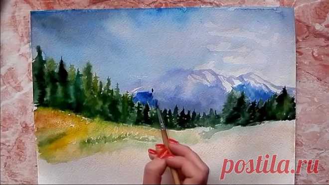 РИСУЕМ АКВАРЕЛЬЮ , ГОРНЫЙ ПЕЙЗАЖ