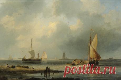 Абрахам Халк Старший Парусники в гавани (Sailboats In Harbor)_33 х 50.2_х.,м._Частное собрание