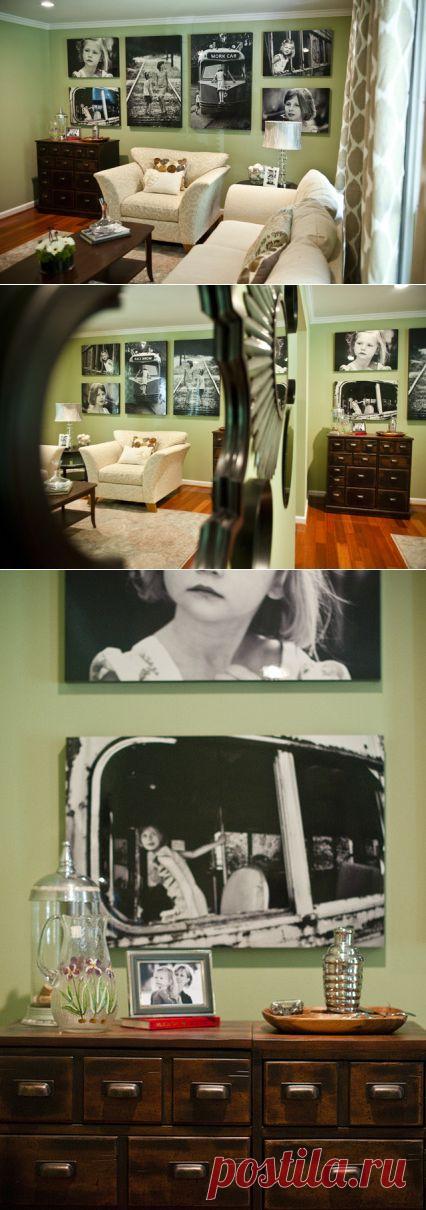 Зелено-коричневая гостиная в стиле ретро Old photos