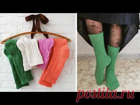 Носки узор Листья пятка подкова или французская круглая.Пряжа носочная Троицкая Водопад Размер 37-38
