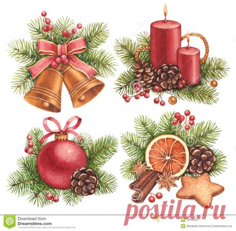 watercolor-christmas-illustrations-vintage-ball-candle-bells-gingerbread-cookies-decorations-34349351.jpg (Изображение JPEG, 1300 × 1272 пикселов) - Масштабированное (49%)